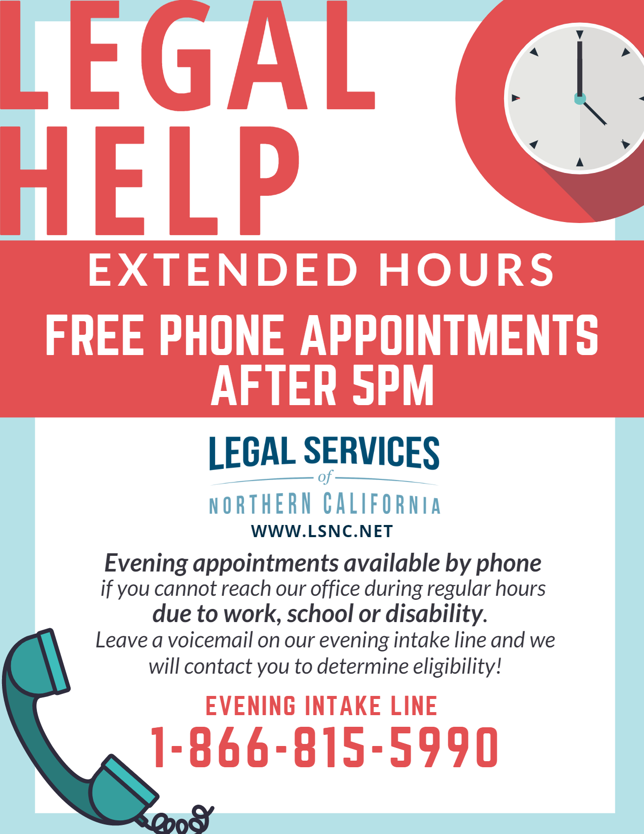 Flyer for Legal Services of Northern California (LSNC)
